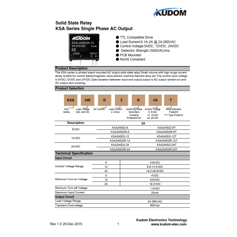 Solid State Relay Kudom KSA240D2R-12 - Automatikai