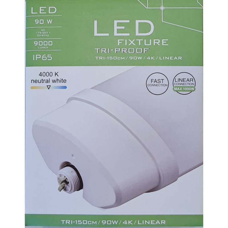 Šviestuvas LED MAX 150cm 90W 4K 10300lm IP65 TRI DUO