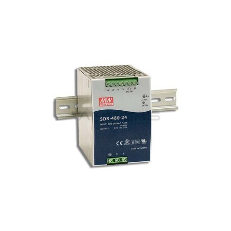 24V 20A Impulse Power Supply, 3-Phase, PFC, DIN Rail Mountable, MEAN WELL