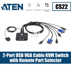 Aten 2-Port USB VGA Cable KVM Switch with Remote Port Selector