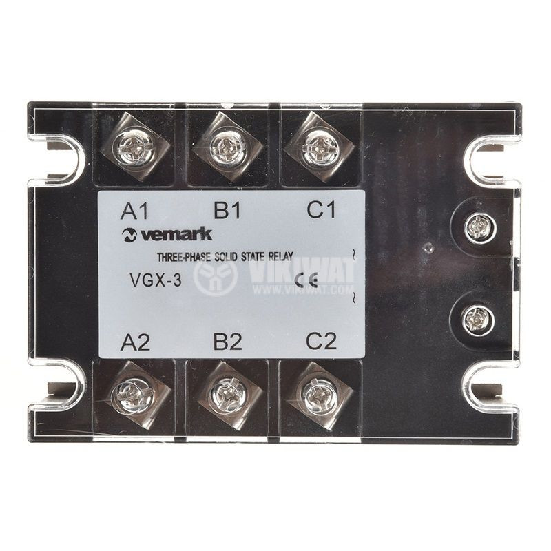 XSSR-3DA4880W4 Puslaidininkė galios relė SSR 80A trifazė, valdymas 3-32VDC, išėjimas 75-480VAC