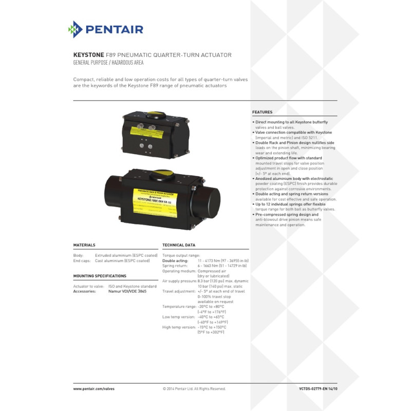 89D-00901XXP14N2MM07S17 Keystone Figure 89 Pneumatic Quarter Turn Actuator