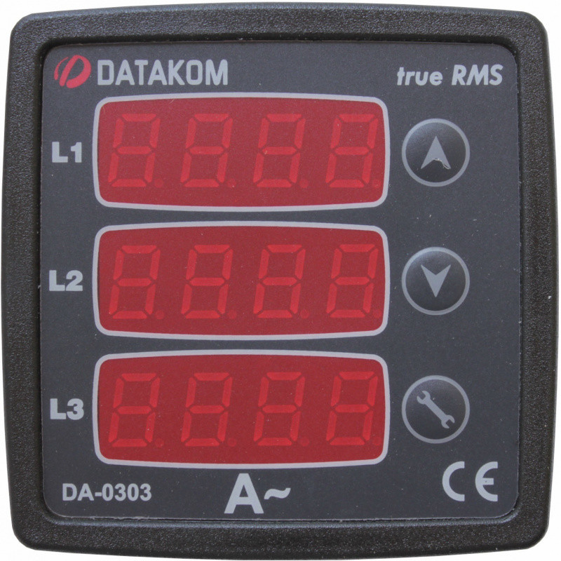 DATAKOM Ammeter Panel, 170-275V power supply, 3 phase, 72x72mm, 3 display