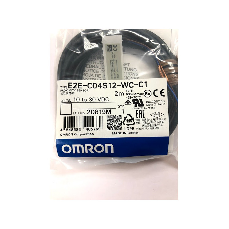 E2E-C04S12-WC-C1 Inductive Sensor OUT NPN / NO 01.2mm 1030VDC Ø4 2m IP67