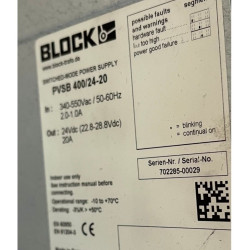 PVSB 40024-20 Block PVSB 400 Switched Mode DIN Rail Power Supply, ac ac Input, 24V dc dc Output, 20A Output,