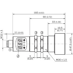 Ultrasonic Level Sensor M30 0.35-3.4M, 4-20mA, M12-5pin