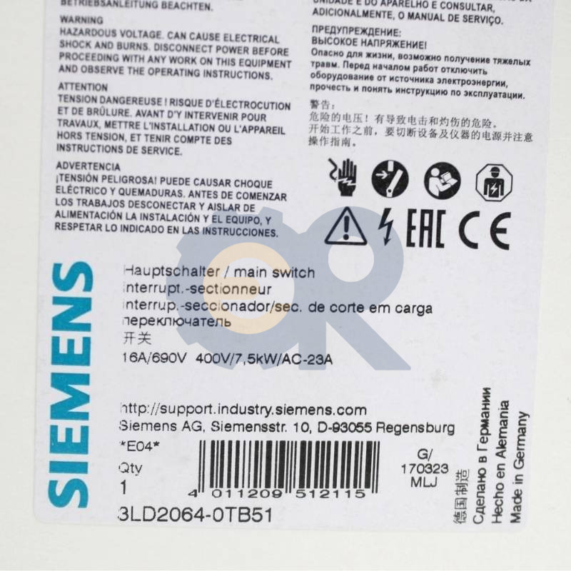 3LD2064-0TB51 Switch-disconnector Poles 3