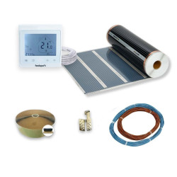 Anglies pluošto šildymo plėvelė HEATVIS, 80 W/m² (1 m) + programuojamas termostatas Feelspot WTH51.36 NEW