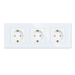 Trivietis kištukinis lizdas su stikliniu rėmeliu Feelspot, baltas