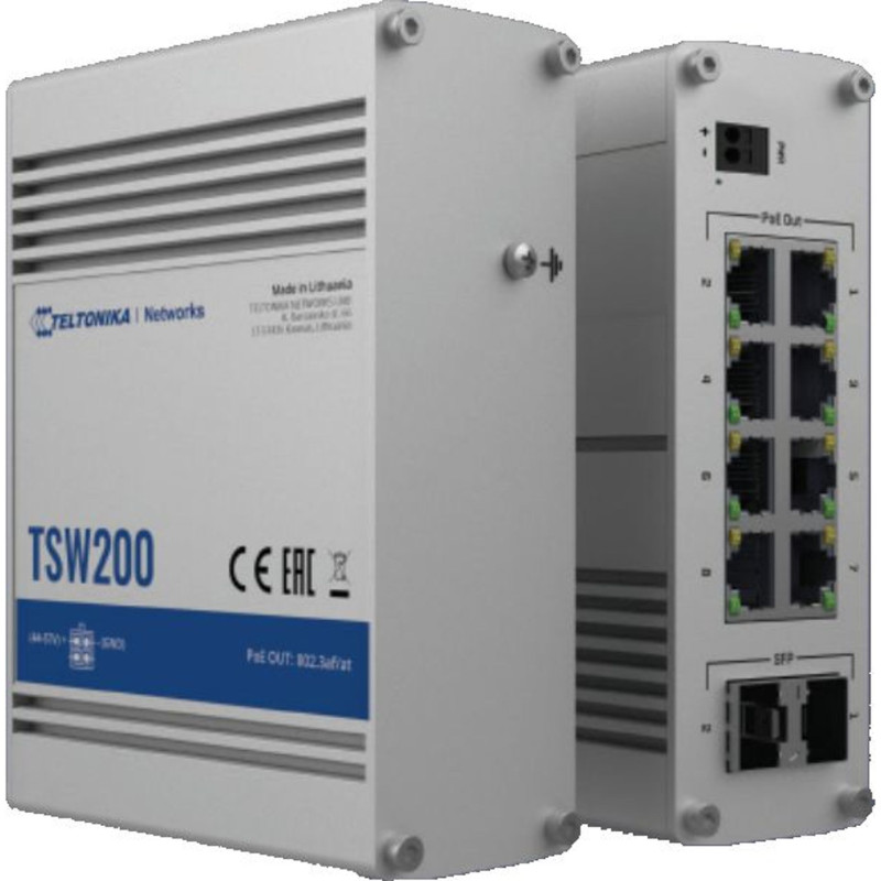 TSW200 Pramoninis Šakotuvas su PoE 8x LAN, 2x SFP