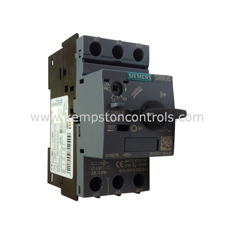 3RV2011-0KA10 Automatinis Jungiklis S00 0,3-7 kW 0,9-1,25 A