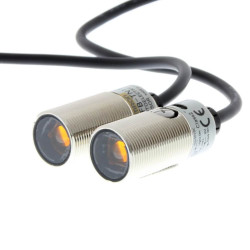 Photoelectric sensor, M18 threaded barrel, metal, red LED, through-beam, 20 m, PNP, Light-ON/Dark-ON, M12 connector