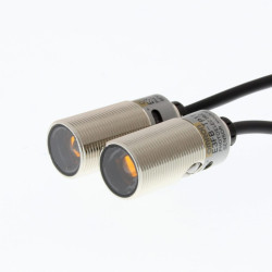 Photoelectric sensor, M18 threaded barrel, metal, red LED, through-beam, 20 m, PNP, Light-ON/Dark-ON, M12 connector