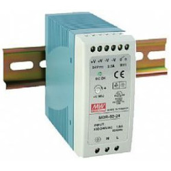 24V 2.5A Switching Power Supply, DIN Rail Mountable, Mean Well