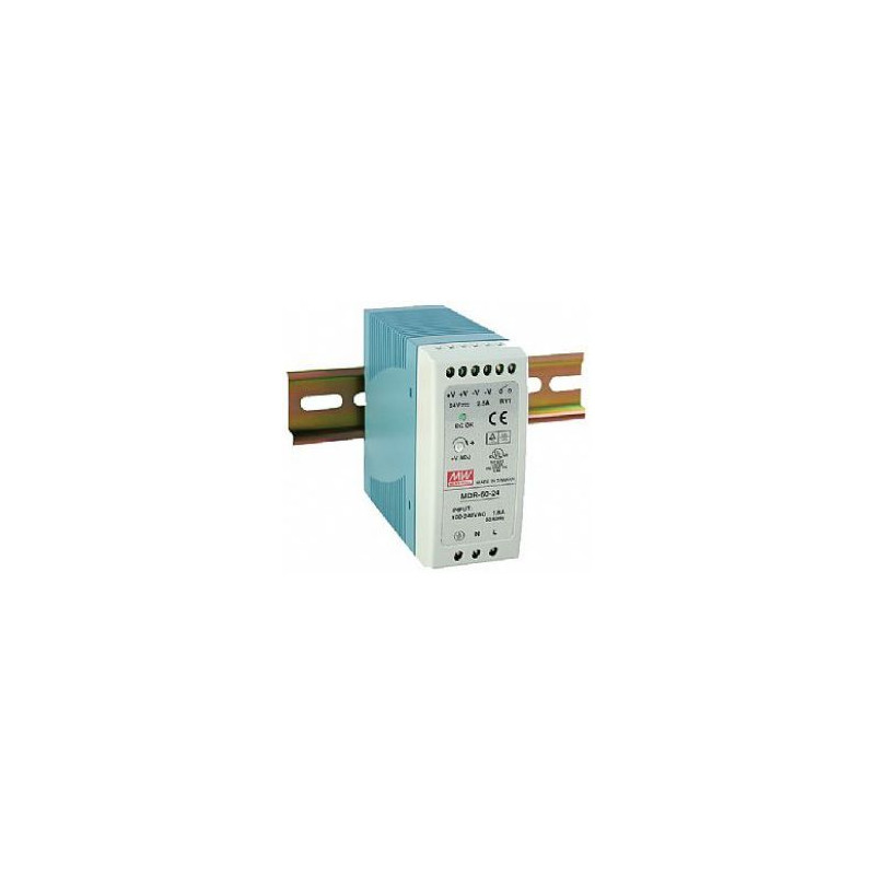 24V 2.5A Switching Power Supply, DIN Rail Mountable, Mean Well