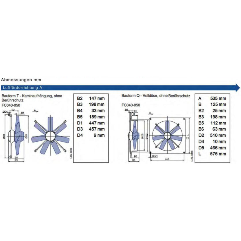 Tube mounting fan Ziehl-Abegg dia 45cm FC045-4ET.4F.A7